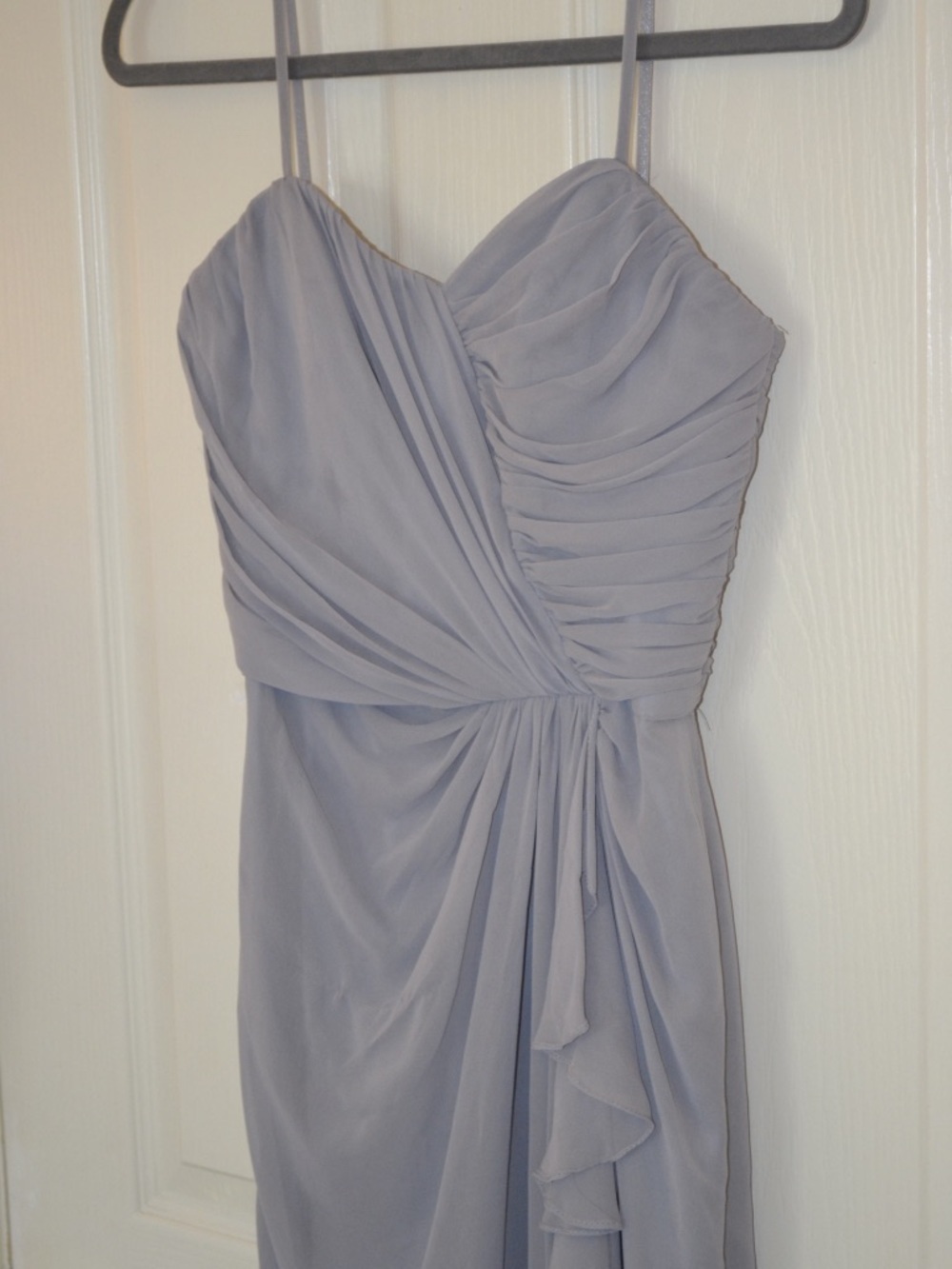 Dessy Collection Style 2895 Light Gray Strapless Chiffon Gown with Ruffle Detail - Picture 2 of 12